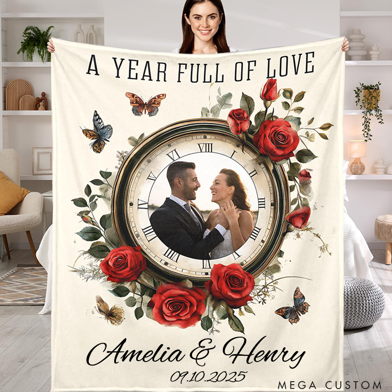 Personalized Couple Blanket with Picture Name Date Anniversary Gift Throw Blanket for Girlfriend Boyfriend Her Him Women Men Wedding Gift