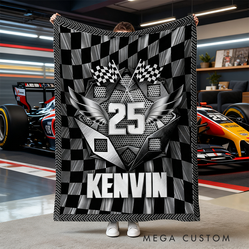 Personalized Racing Blanket Custom Name and Number Cozy Throw Perfect Gift for Car Racing Enthusiasts and Fans