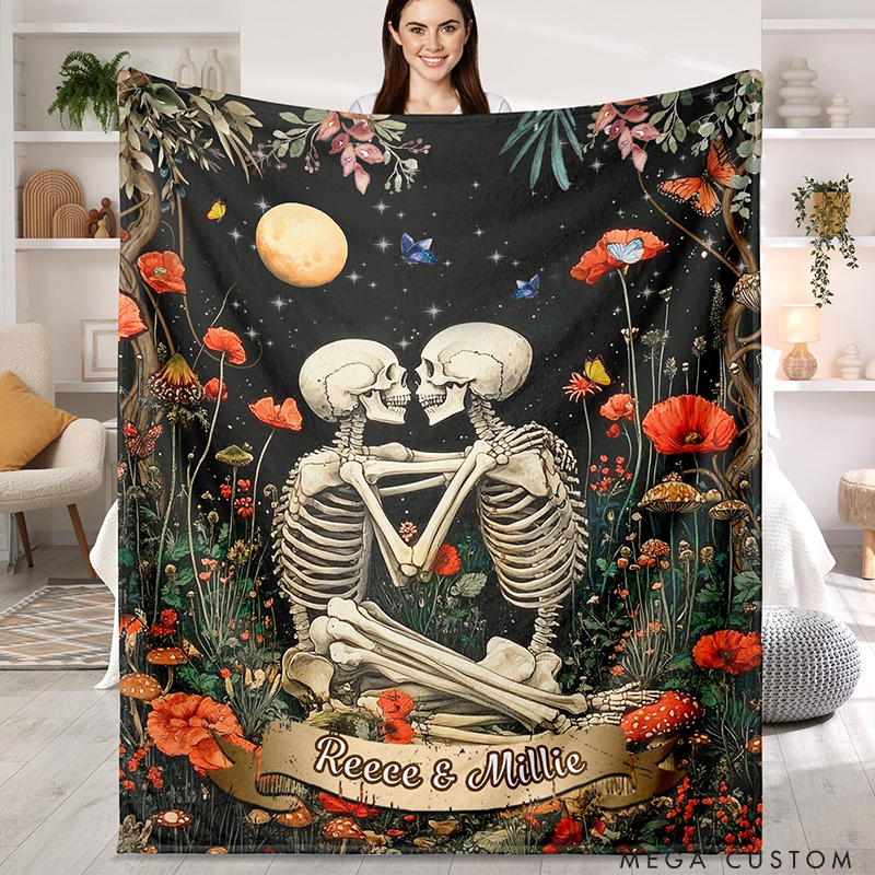 Personalized Couple Skull Blanket with Name Romantic Wedding Gift for Wife Husband Anniversary Blanket Gift