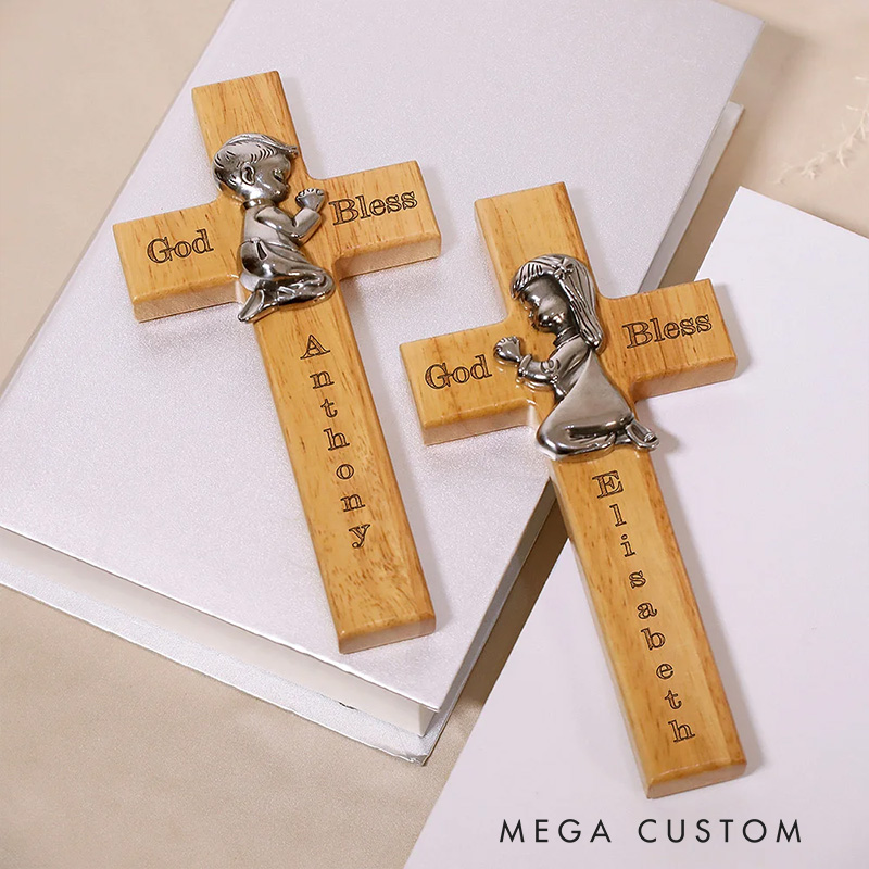 Personalized Wood Blessing Cross with Name Religious Gift Faith Inspired Home Decor Gift First Communion Baptism Gift for Girls and Boys