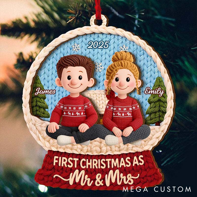 Personalized Couple First Christmas as Mr and Mrs Ornament Custom Newlywed Ornament Gift for Husband Wife 2D Flat Acrylic Ornament