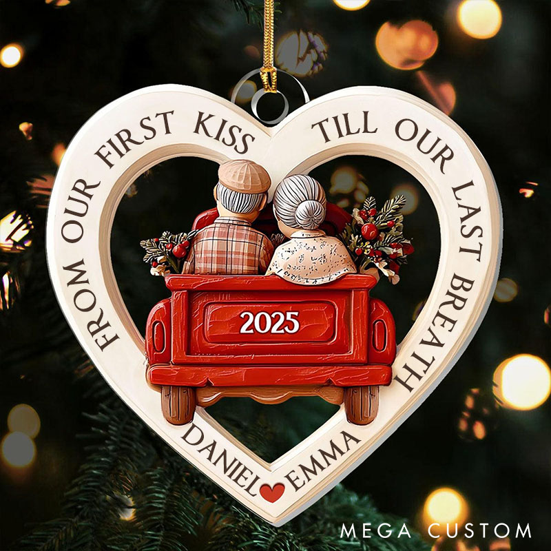 Personalized Couple Ornament From First Kiss Till Last Breath Ornament Couple Christmas Ornament Red Truck Anniversary Keepsake for Elderly