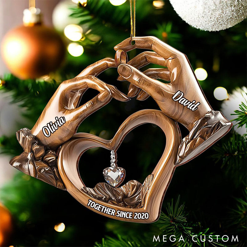 Personalized Couple Hands Heart Ornament Couple Anniversary Gift  2D Flat Acrylic Copper Wedding Ornament Custom Proposal Christmas Decor