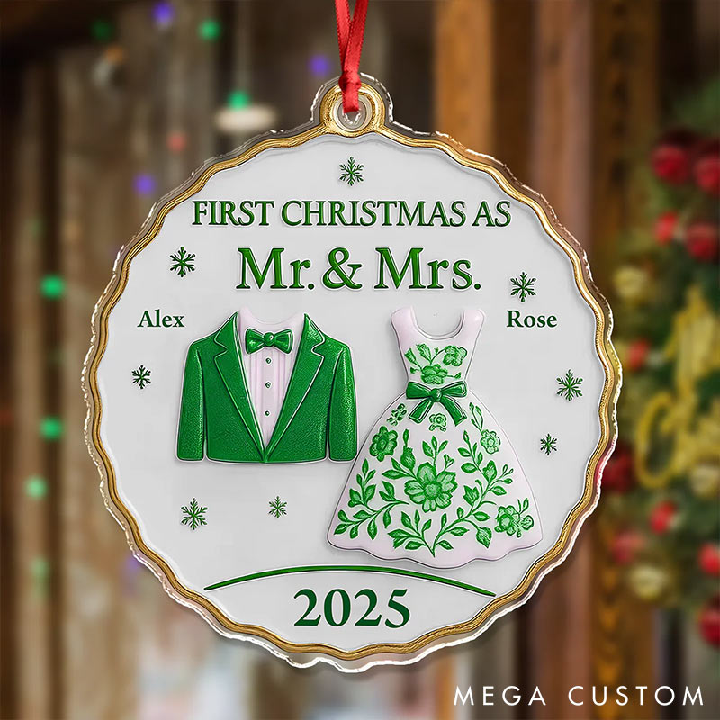 Personalized Frist Christmas As Mr Mrs Couple Ornament 2D Flag Faux Ceramic Ornament Chrismas Decoration Gift for Newlyweds Gift for Couple