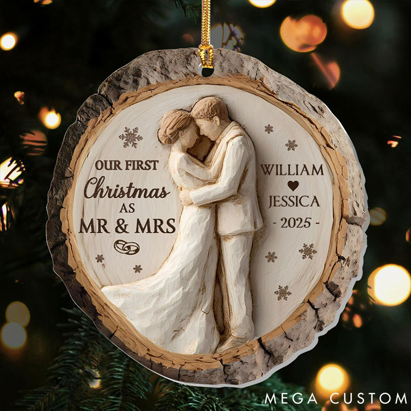 Personalized First Christmas Couple Ornament 2D Flat Forever Love Acrylic Ornament Custom Wedding Gift for Couple