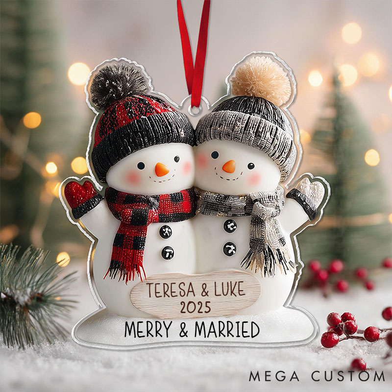 Personalized Acrylic Snowman Couple Ornament 2025 Mr and Mrs Christmas Ornament Gift Couple Holiday Decor