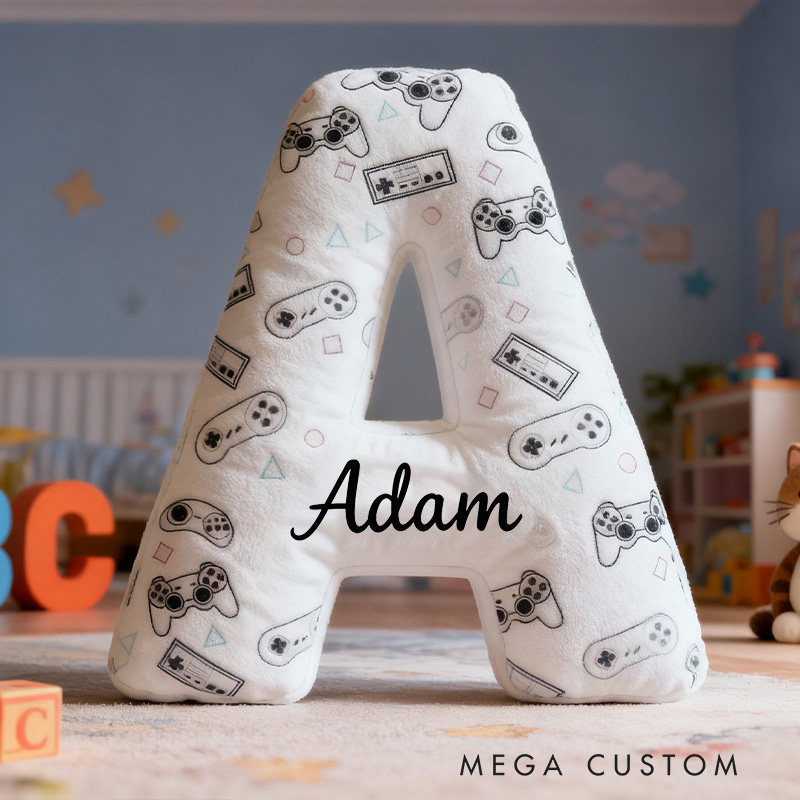 Personalized Graphic 3D Print Game Controller-Shaped Pillow with Your Name Perfect Gift for Gamers and Kids