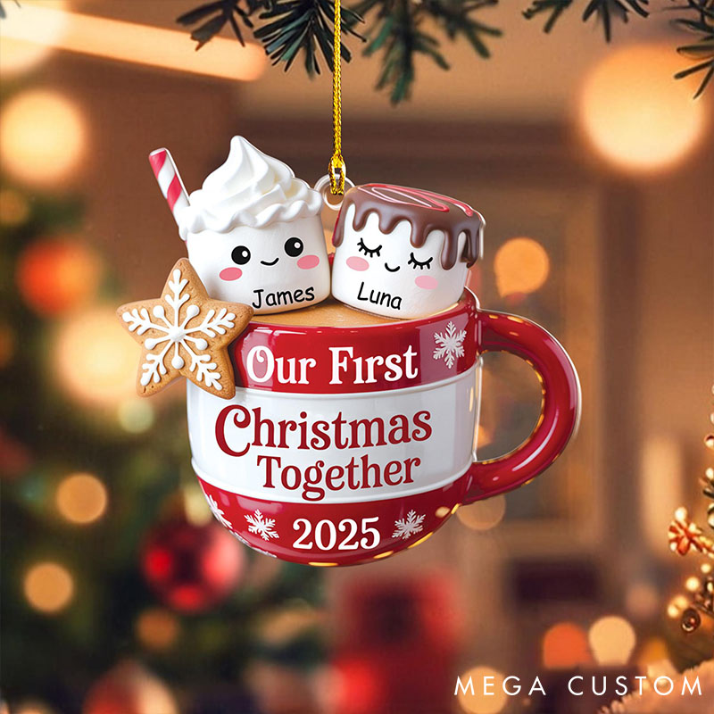 Personalized Hot Cocoa 2D Flat Ornament Sweet Cocoa Love Ornament Custom Marshmallow Couple Christmas Gift
