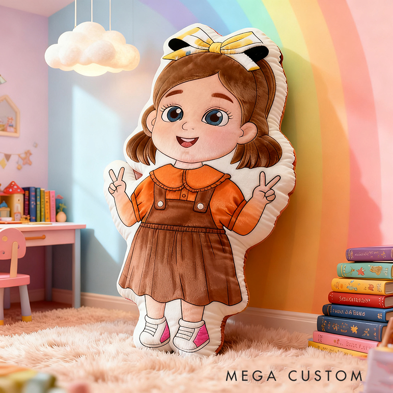 Personalized Cute Girl Custom Name Soft Decorative Gift Colorful Rainbow Style Cozy Nursery Sweet Smile Pink Dress Lovely Playful Joy Happy Childhood Graphic 3D Print Pillow