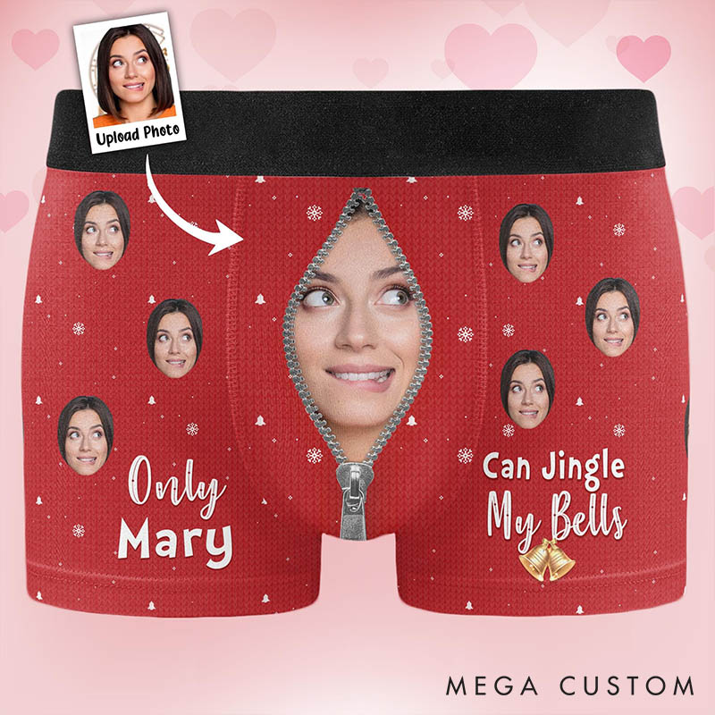 Personalized Girlfriend Wife Face Boxer Briefs Men Christmas Underwear with Face Photo Only Wife Can Jingle My Bells Xmas Gift for Boyfriend Husband
