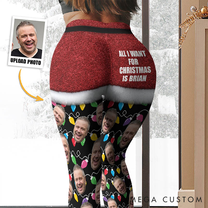 Personalized Funny Boyfriend Husband Face Leggings Woman All I Want For Christmas Leggings with Man Face Photo Xmas Gift for Girlfriend Wife