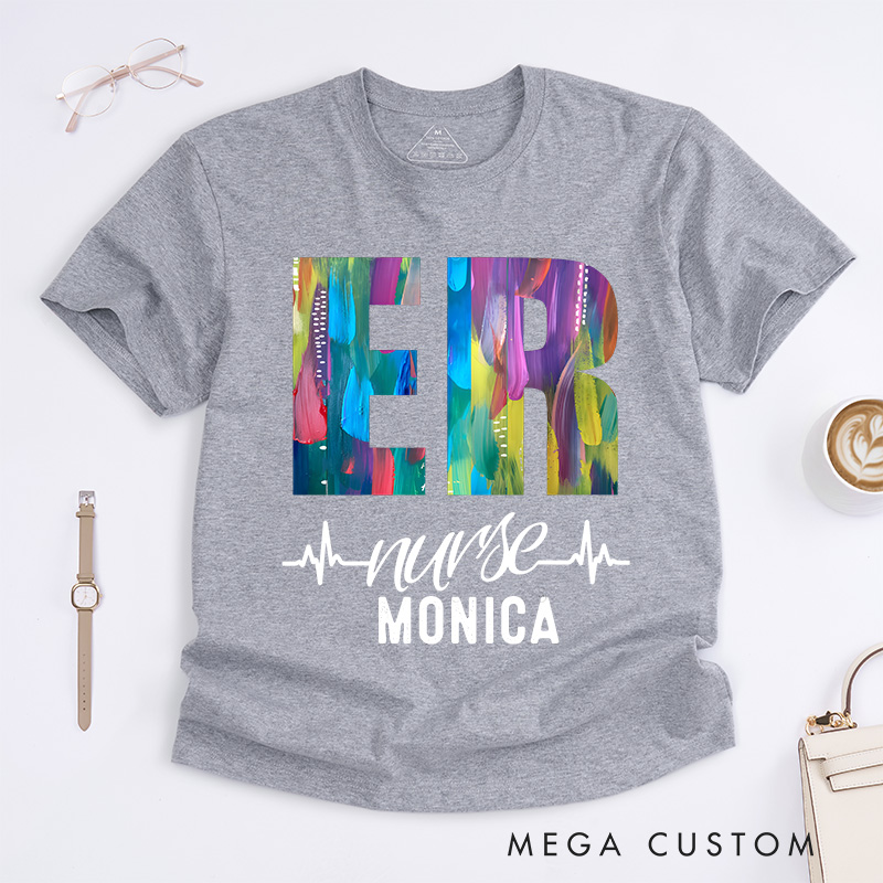 Personalized Nurse T-Shirts Colorful ER Nurse Fashion Design T-Shirts