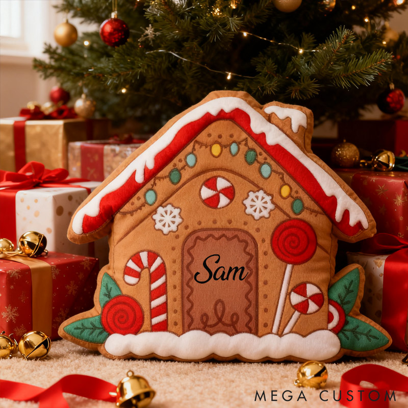 Personalized Gingerbread House Pillow Custom Holiday Decoration with Name Christmas Gifts Home Decor Gifts 
