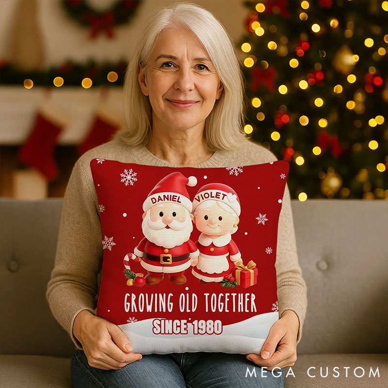 Personalized Growing Old Together Christmas Throw Pillow Cover with Name and Year Home Decor Christmas Anniversary Gift for Couples