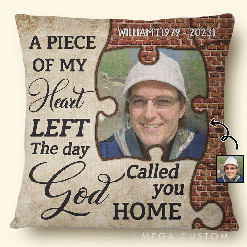 Personalized Memorial Photo Pillow A Piece Of My Heart Left The Day Memorial Gift