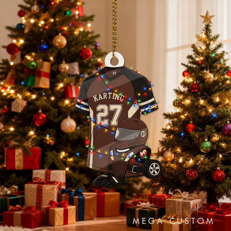 Personalized Go Kart Racing Ornament Custom Name and Number Acrylic Christmas Decoration for Racers and Motorsport Fans