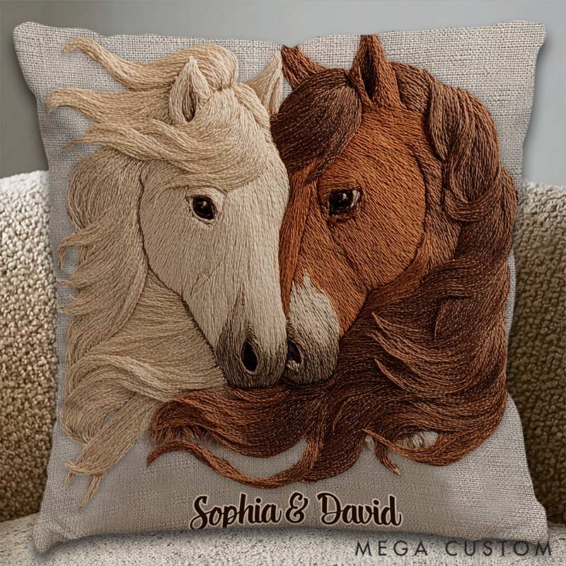 Personalized Wild Horses Couple Design Pillow Custom Names Couple Home Pillow Romantic Anniversaries Gift for Husband Wife for Home