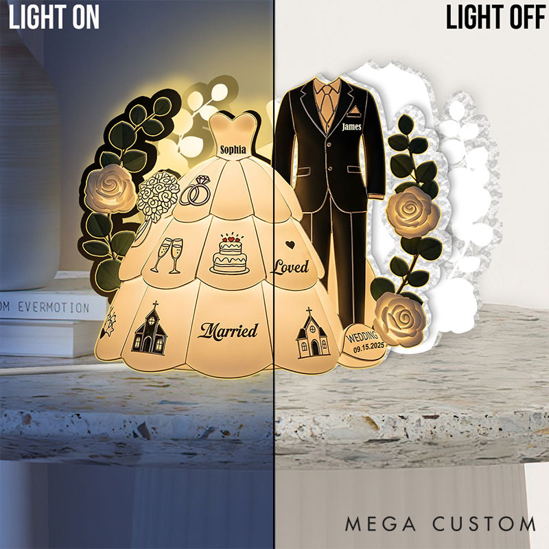 Personalized Couple Acrylic LED Night Light Custom Couple Wedding Lamp Holiday 2D Flat Bride Groom Light for Couple 