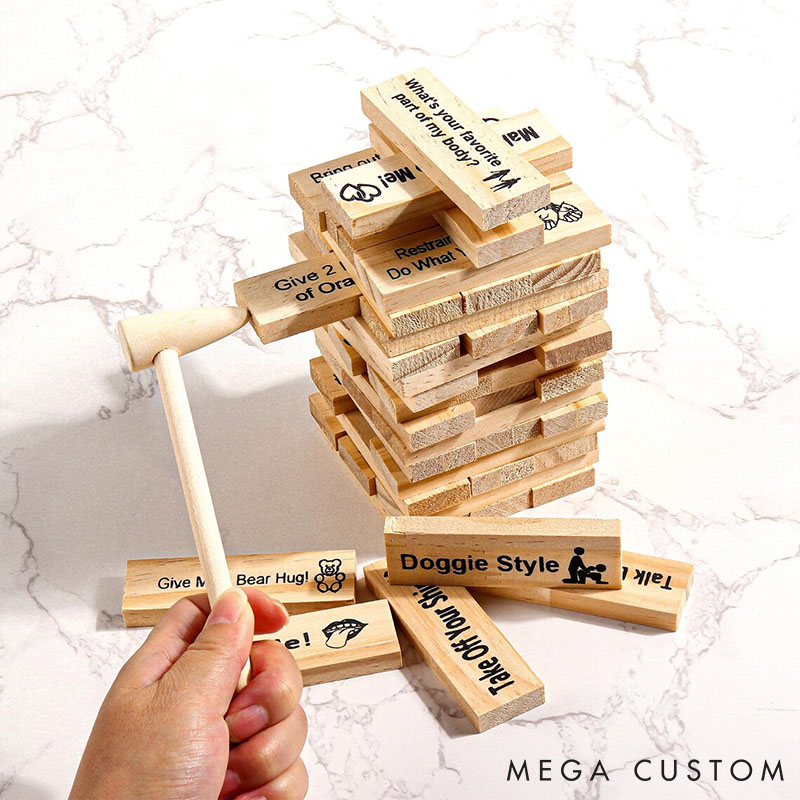 Personalized Couple Date Night Block 48 pcs Tower Game Couple Tumbling Tower Game Funny Adult Drunk Game Anniversary Valentine's Day Gift for Him Her