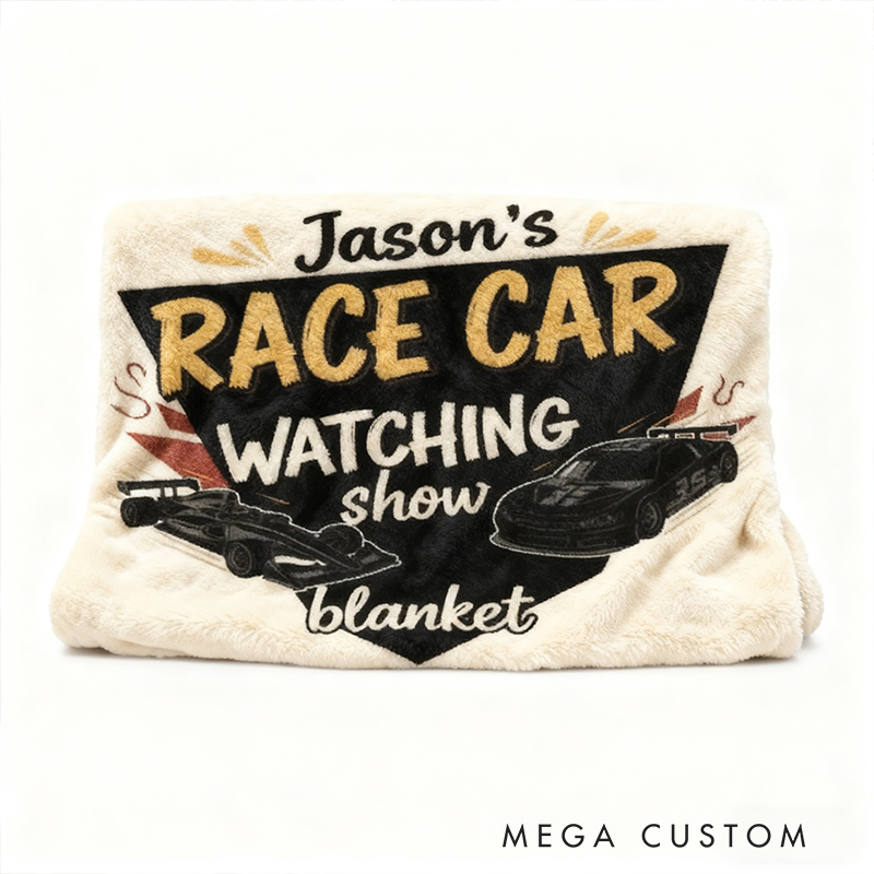 Personalized Race Car Watching Blanket Custom Name Soft Cozy Fleece Throw for Racing Fans and Car Lovers