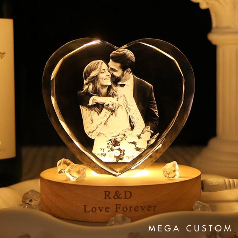 Personalized Couple 3D Crystal Photo Portrait LED Night Light Engraved Crystal Photo With Light Anniversary Valentine's Day Gift for Him Her