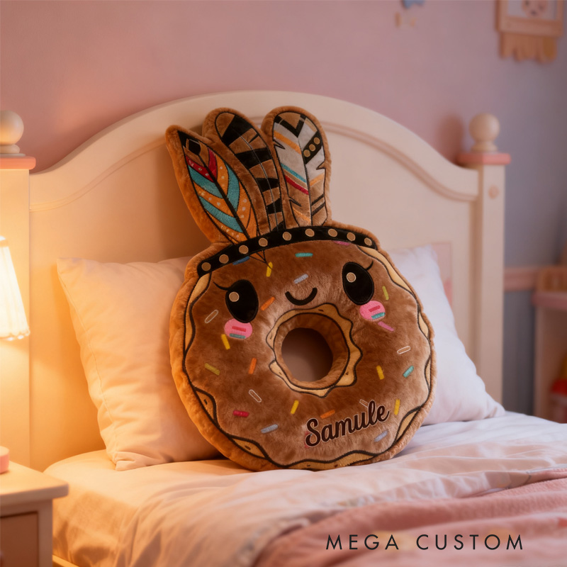 Personalized Primitive Man Donut Throw Pillow Graphic 3D Print Chocolate Donut Pillow with Name for Kids Boys Girls Baker Gift 