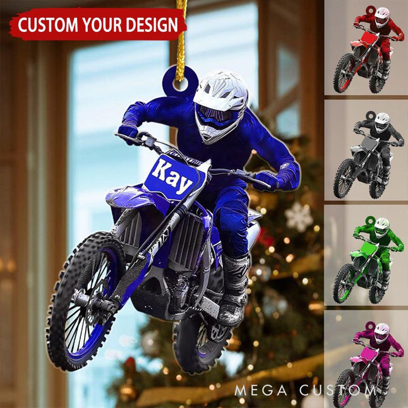 Personalized Motocross Racer Christmas Ornament Custom Name and Color Dirt Bike Ornament Gift for Bikers and Racing Fans