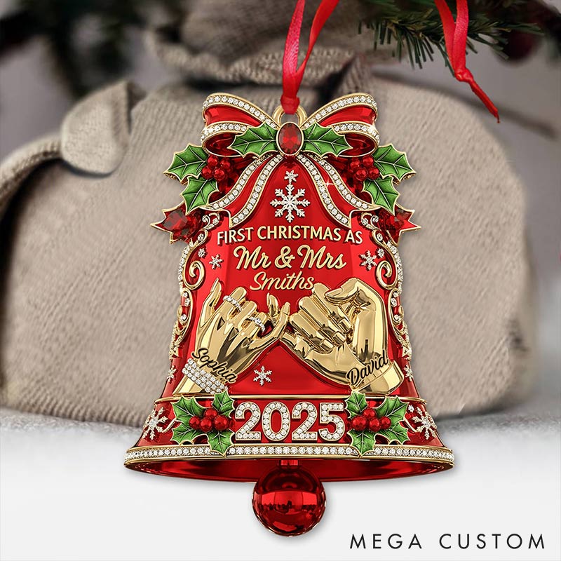 Personalized Frist Christmas As Mr Mrs Couple Ornament 2D Flag Bell Style Chrismas Decoration Gift for Newlyweds Gift for Wife Husband