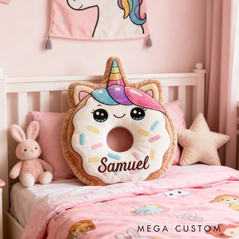 Personalized Cute Horse Donut Throw Pillow Graphic 3D Print Donut Pillow with Name for Kids Boys Girls Baker Gift 