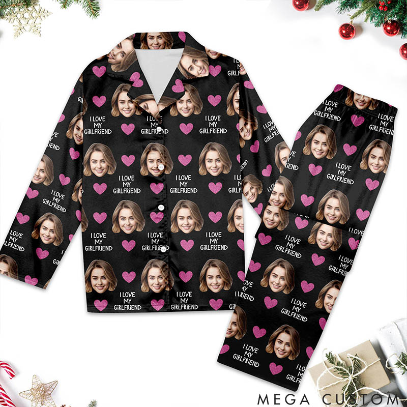 Personalized Girlfriend Wife Face Pajamas Set Women Men Pajamas Set with Face Photo Valentine's Day Gift for Girlfriend Boyfriend Husband Wife