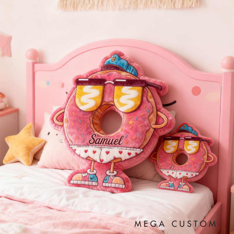 Personalized Akimbo Donut Throw Pillow Graphic 3D Print Pink Donut Pillow with Name for Kids Boys Girls Baker Gift 