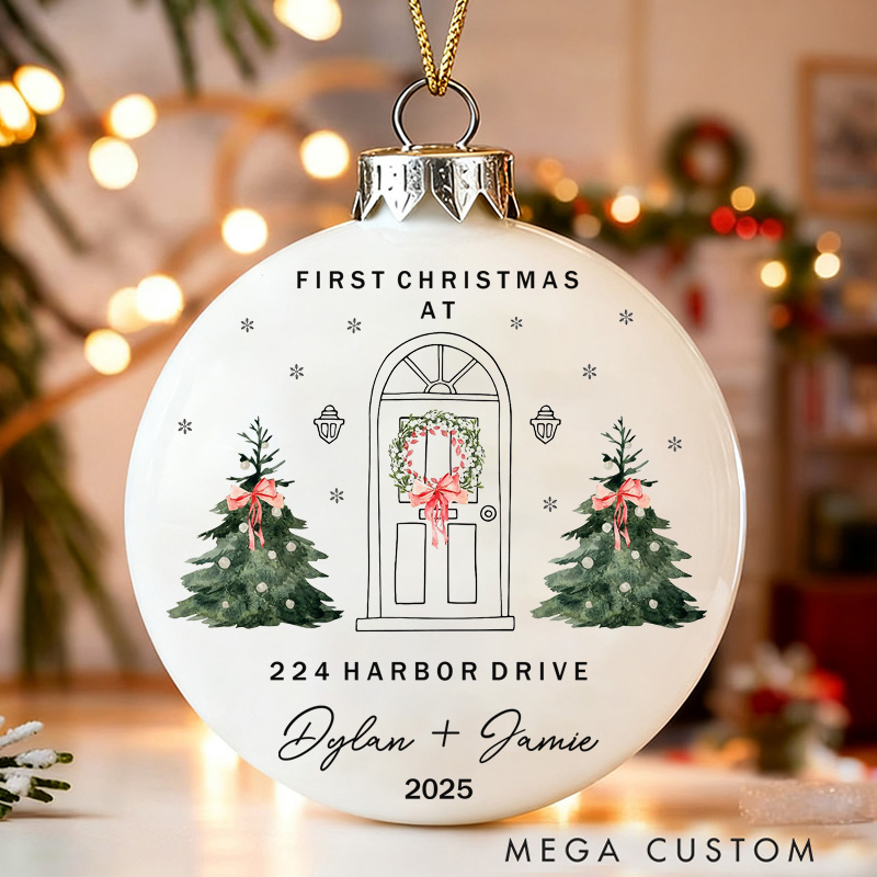 Personalized Christmas Ball First Christmas Ornament Custom Address Holiday Keepsake New Home Decor Elegant Ceramic Decoration Gift for Family