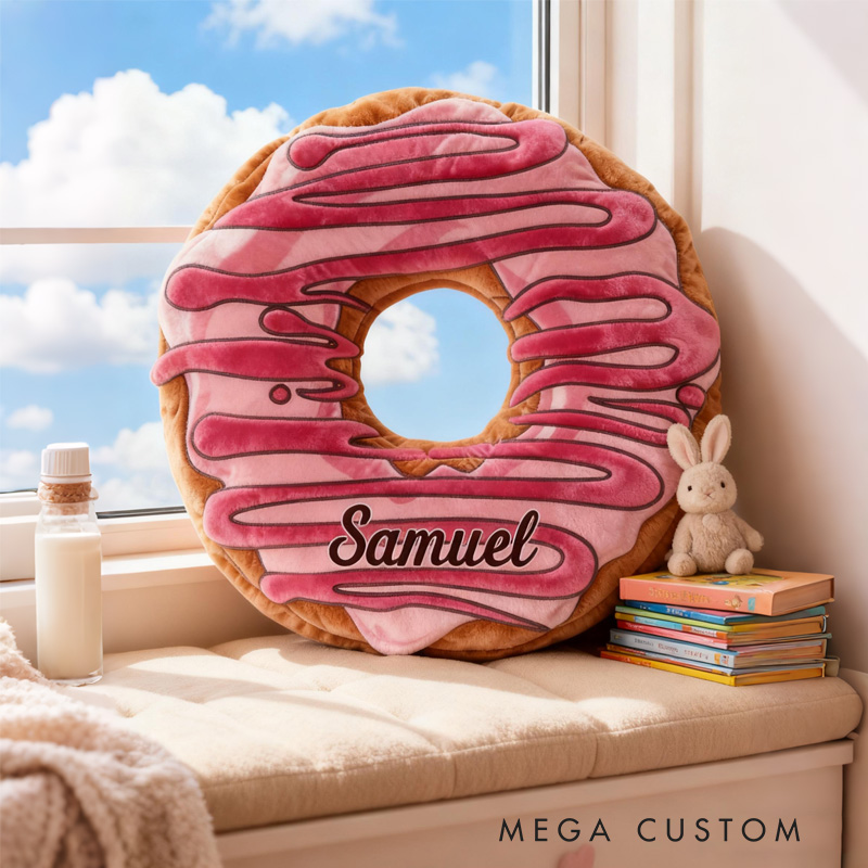 Personalized Pink Donut Throw Pillow Graphic 3D Print Donut Pillow with Name for Kids Boys Girls Baker Gift 