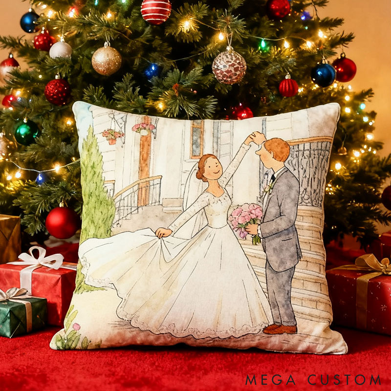 Personalized Custom Cartoon Illustration Photo Pillow Photo to Art Pillow for Girl Friend for Boy Friend Home Pillow Anniversaries Gift for Couple