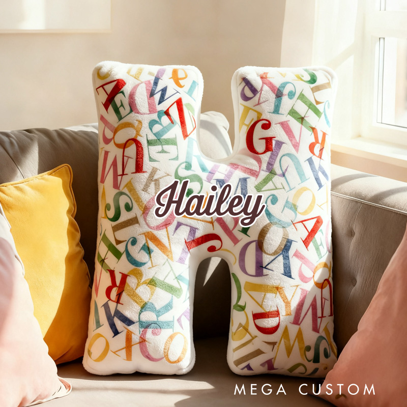 Personalized Colorful Letter Alphabet Throw Pillow Bookworm Letter Pillow with Name Vintage Bookish Initial Kids Pillow Gift for Book Lover