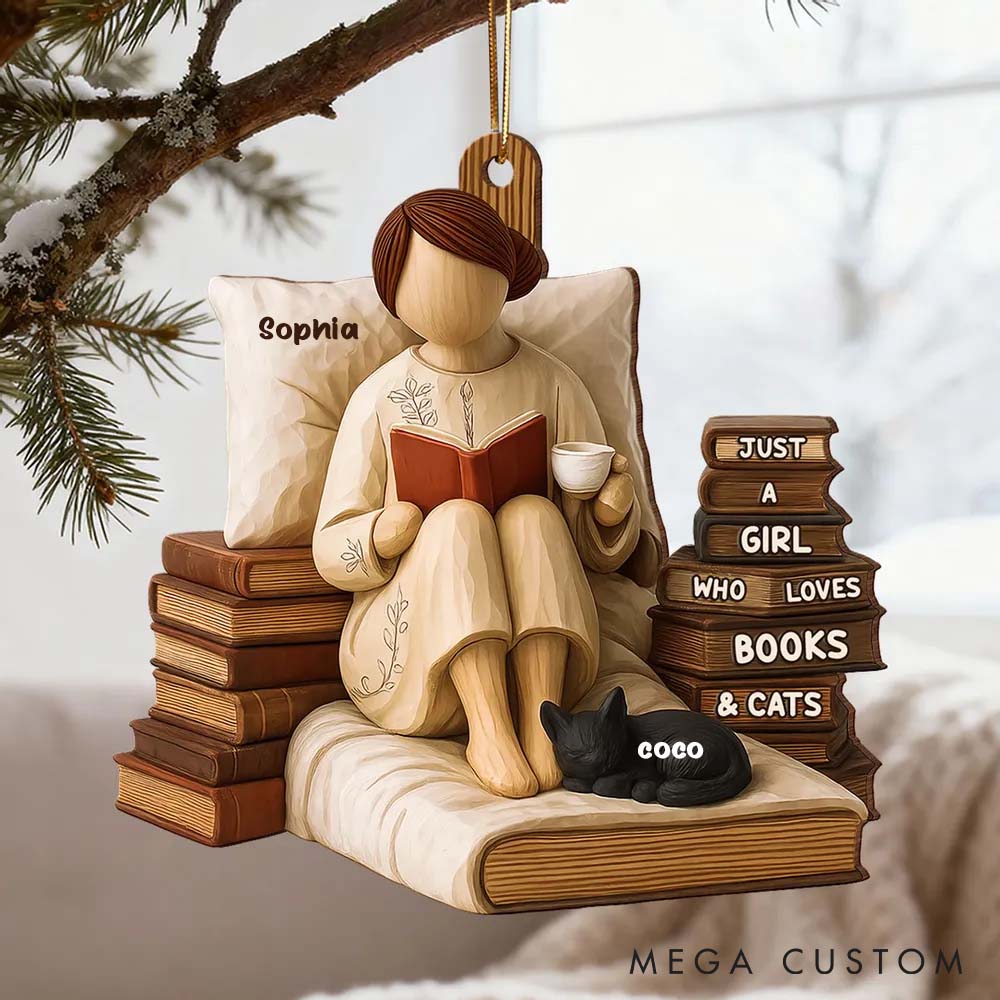 Personalized Cat Lover Just a Girl Who Loves Books Ornament