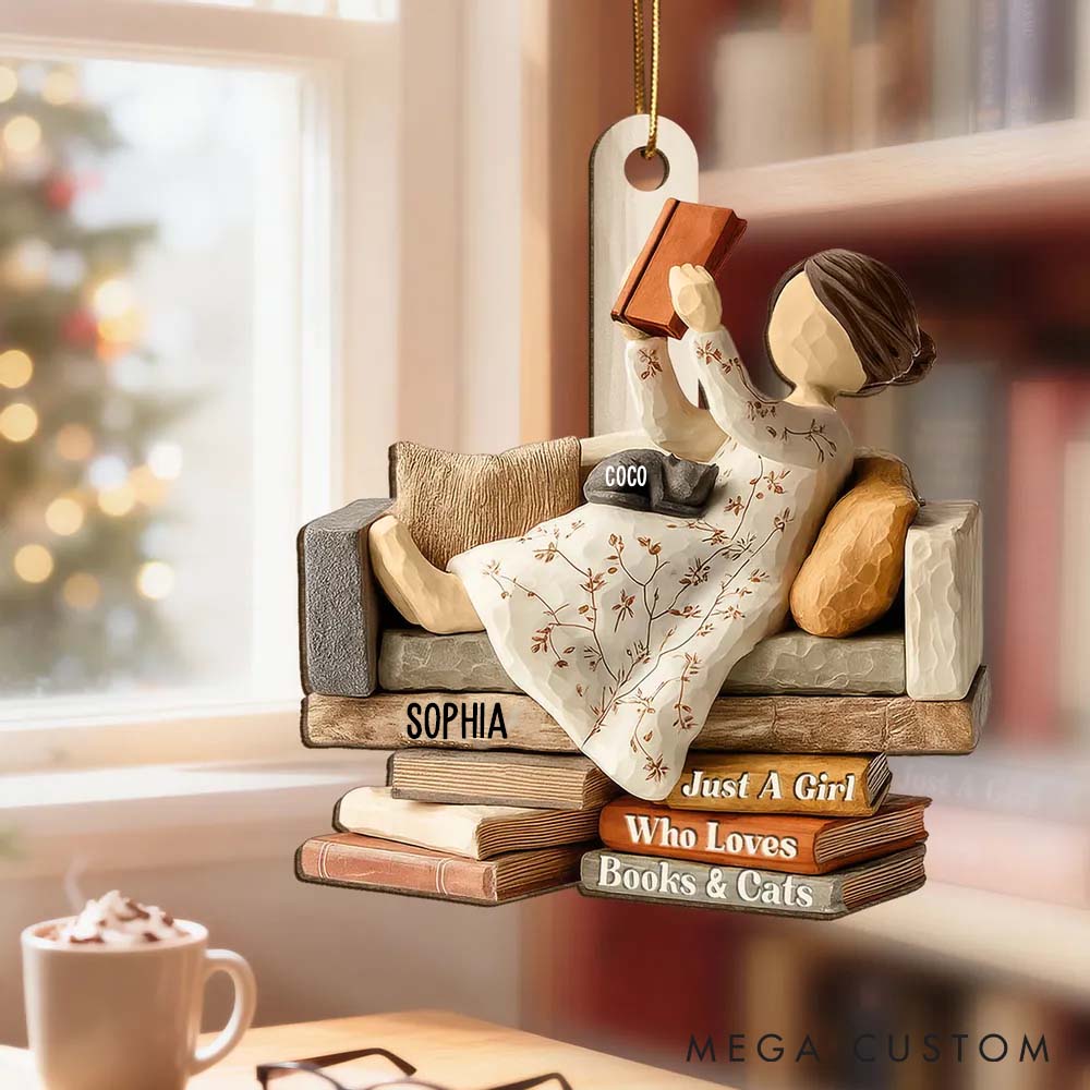 Personalized Cat Lover Life is Better with Books and Cats Ornament