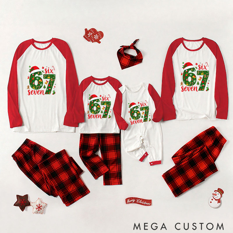 Personalized Six Seven Christmas Hat Theme Fashion Print, Comfortable Soft Fabric, Holiday Christmas Gift Essential Pajamas Gift for Family