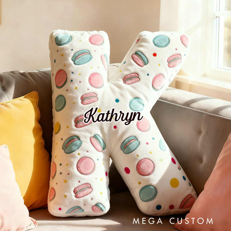 Personalized Macaroon Throw Pillow Graphic 3D Print Pink Macaroon Pillow with Name for Kids Boys Girls Initial Pillow Baker Gift 