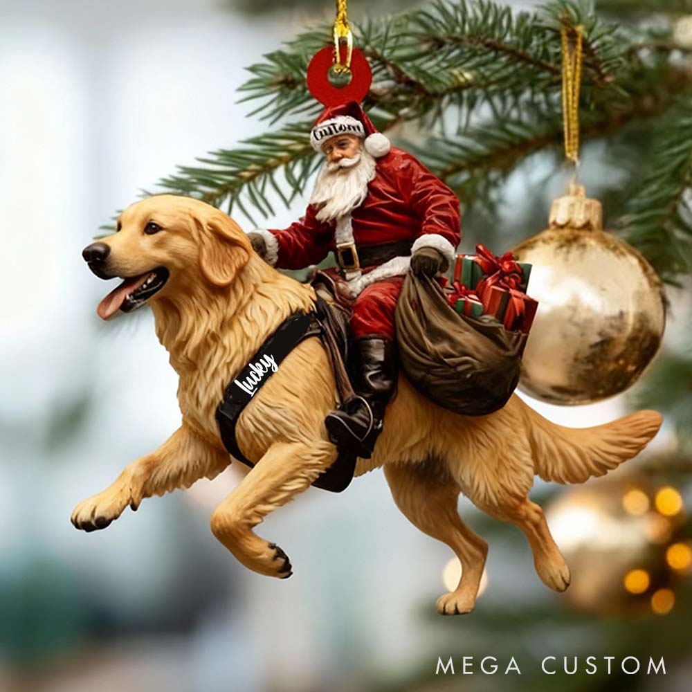 Personalized Pet Lover Santa Riding German Shepherd Christmas Ornament