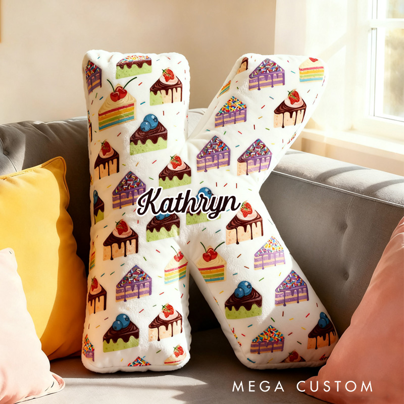 Personalized Sponge Cake Throw Pillow Graphic 3D Print Pink Sweet Snack Pillow with Name for Kids Boys Girls Initial Pillow Baker Gift 