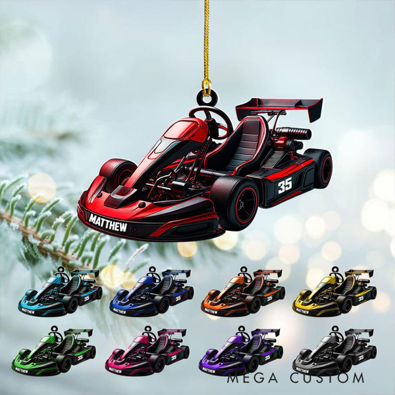 Personalized Go Kart Christmas Ornament Custom Name and Number Racing Holiday Decoration Gift for Drivers and Fans