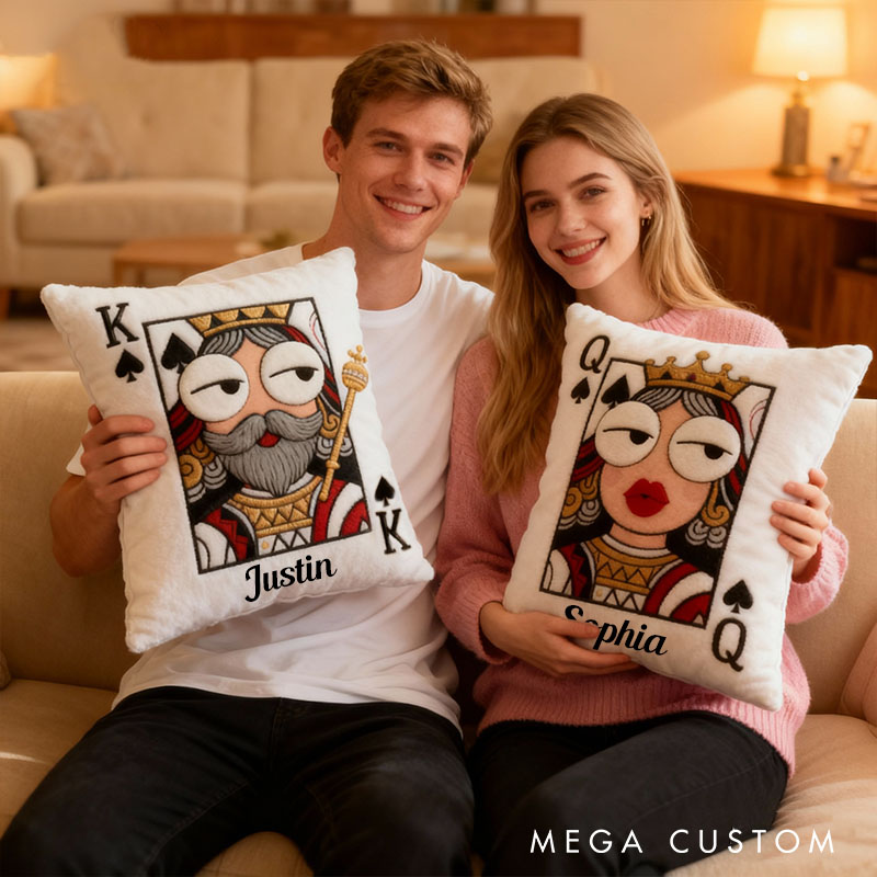 Personalized Couple Poker King and Queen Graphic 3D Print Pillow Custom Newlyweds Cushion First Christmas Gift for Her Him Boyfriend Girlfriend
