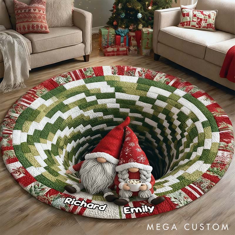 Personalized Gnome Couple Round Mat Gnome Mat with Name for Husband Wife Christmas Gift Rugs for Couple Couple Anniversary Gift