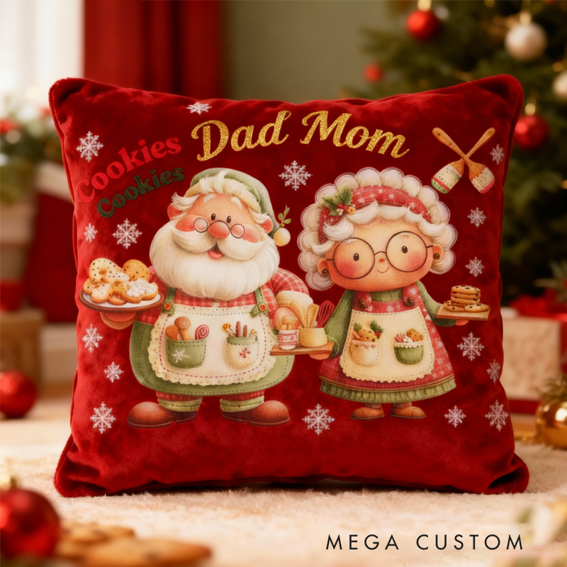 Personalized Baking Santa and Mrs. Claus Throw Pillow Baking Lover Pillow with Name for Dad Mom Grandparents Christmas Gifts
