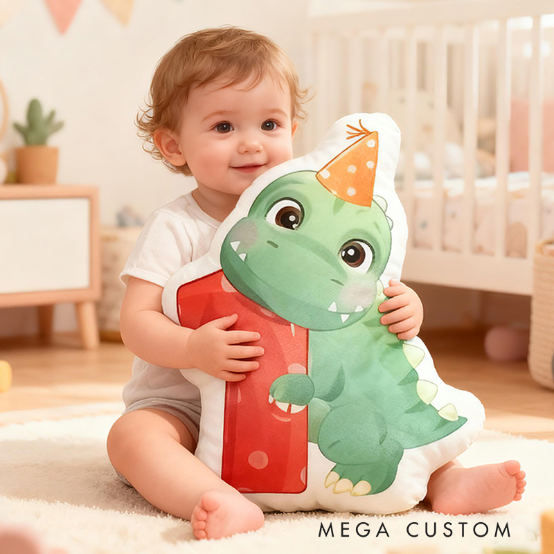 Personalized Dinosaur Letter Custom Name Soft Decorative Gift Cute Birthday Style Cozy Nursery Green Dragon Party Hat Sweet Baby Room Playtime Fun Graphic 3D Print Pillow