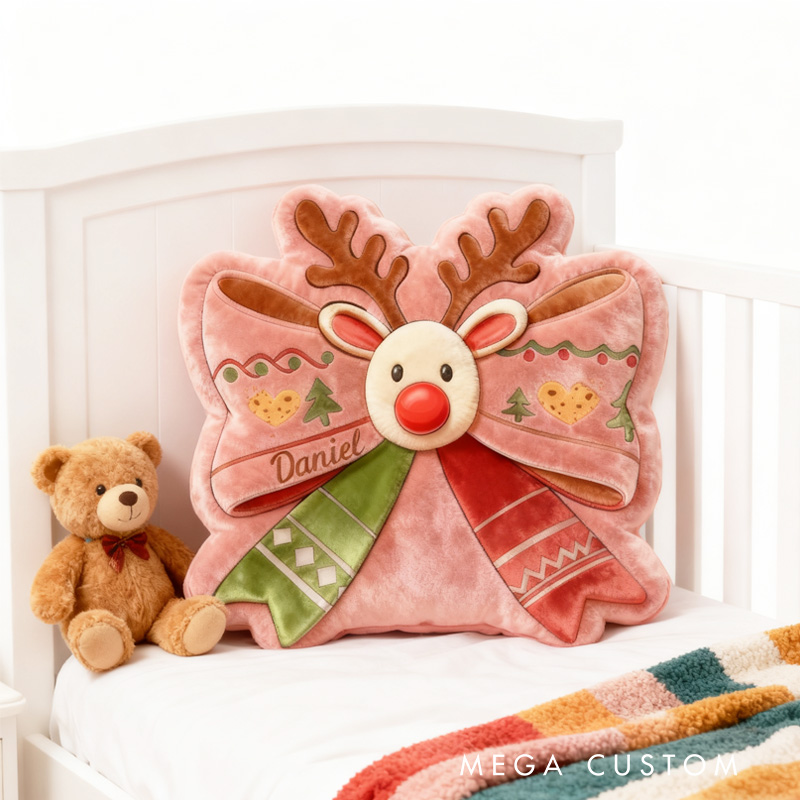 Personalized Santa Moose Throw Pillow Baking Lover Pillow with Name for Kids Girl Boy Christmas Gifts Loving Room Decor