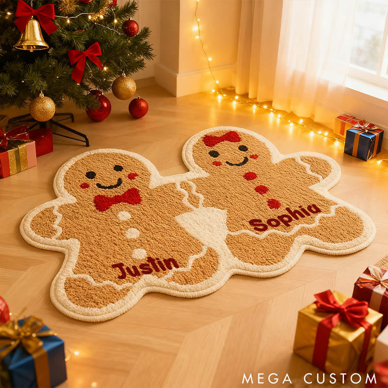 Personalized Couple Gingerbread Graphic 3D Print Christmas Rug Custom Newlyweds Christmas Carpet Our First Christmas Gift for Him Her Husband Wife