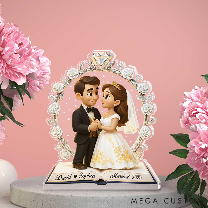 Personalized Couple Wedding Photo Acrylic Plaque Custom Newlyweds Mr and Mrs Plaque from Your Own Picture Our First Christmas Gift for Him Her