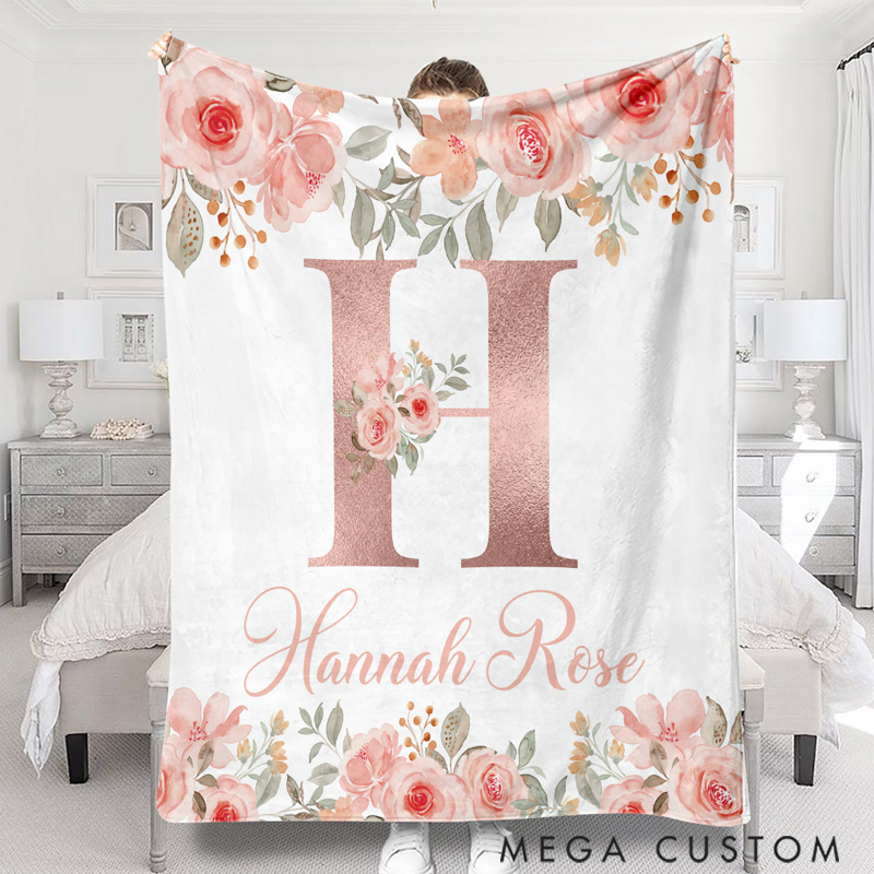 Personalized Pink Lovely Floral Blanket Christmas Gift for Mom Grandma